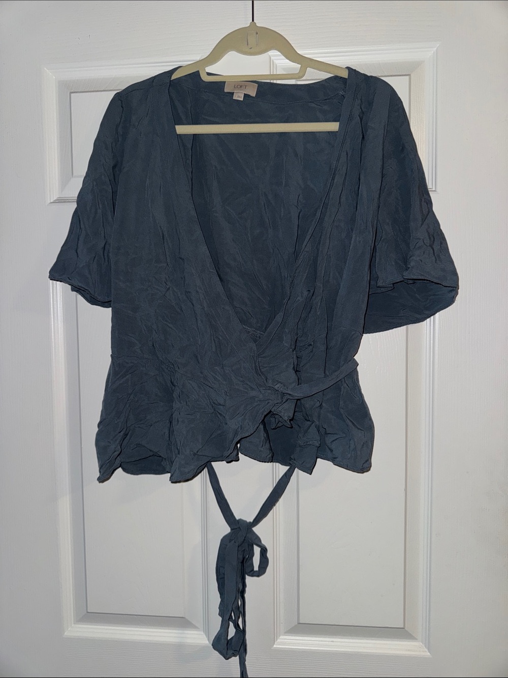 LOFT Slate-Blue Wrap Tie Blouse